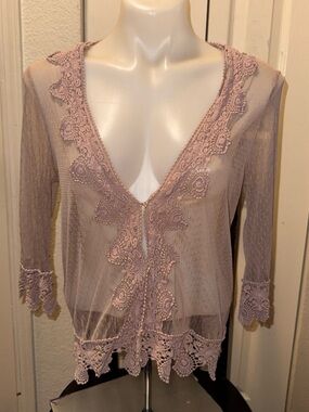 ISSI Lace-Trim Sheer Top in Mauve